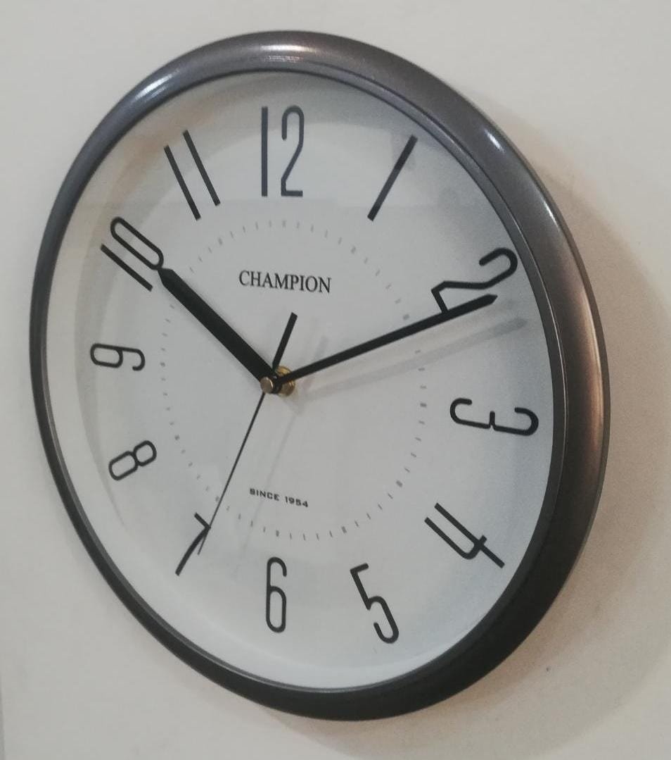 CHAMPION 12"ROUND WALL CLOCK GREY
