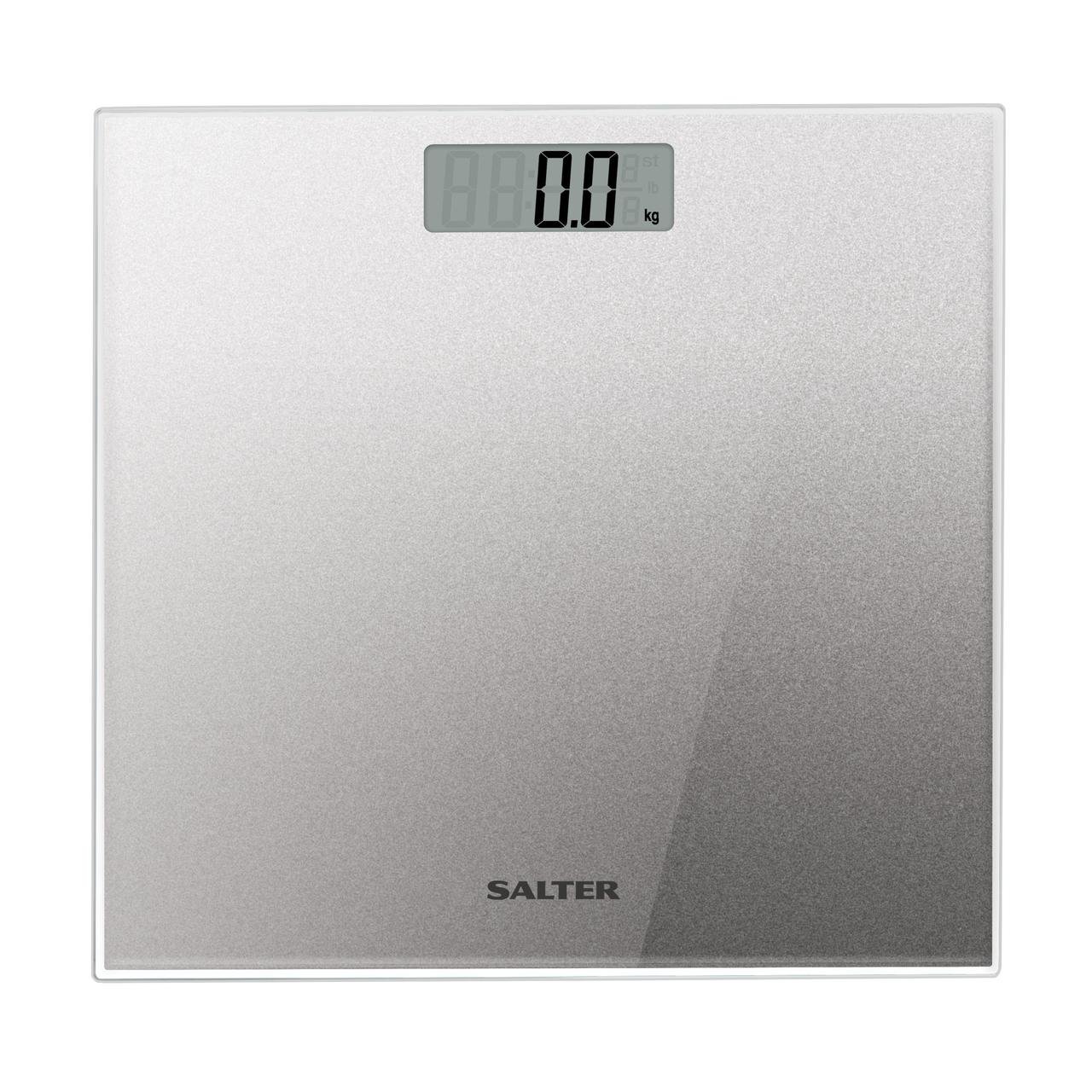 SALTER GLASS ELECTRONIC BATHROOM SCALE SILVER GLITTER