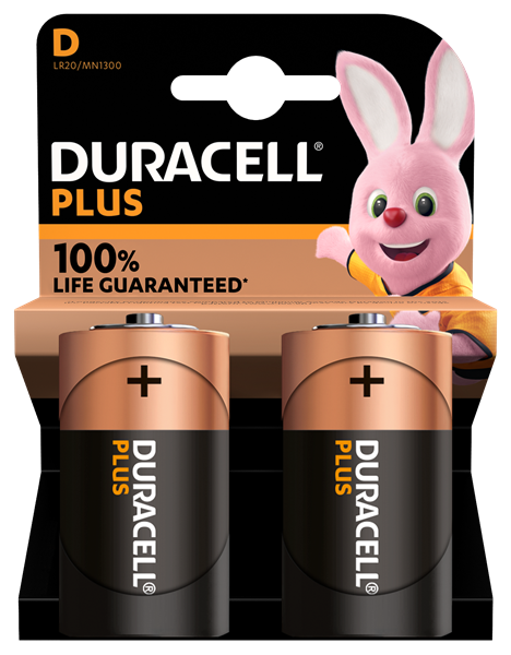 DURACELL PLUS 100% BATTERY SIZE D CARD 2 (REPLACES ULTRA)